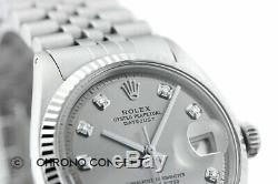 Mens Rolex Datejust 18K White Gold & Stainless Steel Gray Diamond Dial Watch