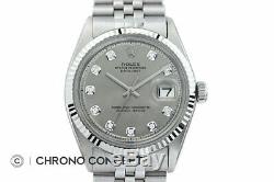 Mens Rolex Datejust 18K White Gold & Stainless Steel Gray Diamond Dial Watch