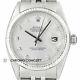 Mens Rolex Datejust 18K White Gold & Stainless Steel Silver Diamond Dial Watch
