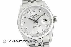 Mens Rolex Datejust 18K White Gold & Stainless Steel Silver Diamond Dial Watch