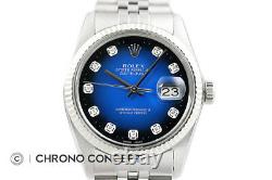Mens Rolex Datejust 18K White Gold & Steel Blue Vignette Diamond Dial Watch
