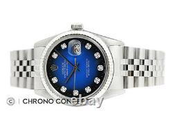 Mens Rolex Datejust 18K White Gold & Steel Blue Vignette Diamond Dial Watch