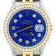 Mens Rolex Datejust 18k Gold and Steel Watch Blue Diamond Dial 1.4ct Bezel 16233