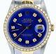 Mens Rolex Datejust 18k Gold and Steel Watch Blue Diamond Dial 1ct Bezel 16233