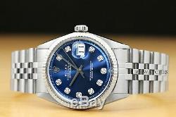 Mens Rolex Datejust 18k White Gold & Stainless Steel Blue Diamond Dial Watch