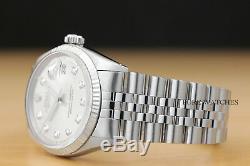 Mens Rolex Datejust 18k White Gold & Stainless Steel Silver Diamond Dial Watch