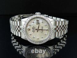 Mens Rolex Datejust 36MM White MOP Dial Jubilee Band Diamond Watch 2.75 Ct