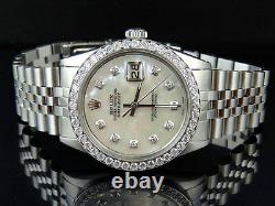 Mens Rolex Datejust 36MM White MOP Dial Jubilee Band Diamond Watch 2.75 Ct