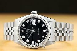 Mens Rolex Datejust Black Diamond Dial 18k White Gold Stainless Steel Watch