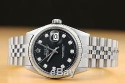 Mens Rolex Datejust Black Diamond Dial 18k White Gold & Stainless Steel Watch