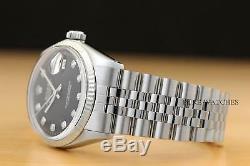 Mens Rolex Datejust Black Diamond Dial 18k White Gold & Stainless Steel Watch