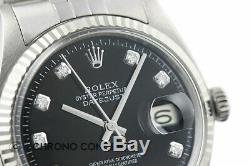 Mens Rolex Datejust Black Diamond Dial Watch + Rolex 18K White Gold Bezel