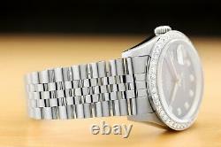 Mens Rolex Datejust Blue Dial 1.60 Ct Diamond Bezel 18k White Gold & Steel Watch