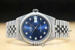 Mens Rolex Datejust Blue Diamond Dial 18k White Gold & Stainless Steel Watch