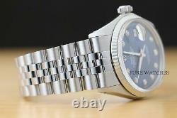 Mens Rolex Datejust Blue Diamond Dial 18k White Gold & Stainless Steel Watch