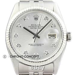Mens Rolex Datejust Diamond Watch 18K White Gold & Stainless Steel Silver Dial