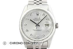 Mens Rolex Datejust Diamond Watch 18K White Gold & Stainless Steel Silver Dial