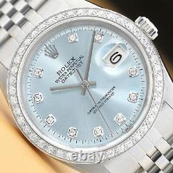 Mens Rolex Datejust Ice Blue 18k White Gold Diamond & Stainless Steel Watch