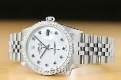 Mens Rolex Datejust Mop Sapphire 18k White Gold Diamond Steel Quickset Watch
