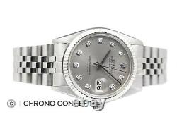 Mens Rolex Datejust Quickset 18K White Gold & Steel Gray Diamond Dial Watch