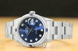 Mens Rolex Datejust Quickset 18k White Gold Sapphire Diamond & Steel Watch