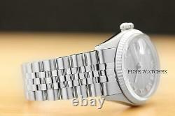 Mens Rolex Datejust Quickset Gray Roman Dial 18k White Gold & Steel Watch