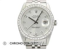 Mens Rolex Datejust Quickset Silver Diamond Dial 18K White Gold & Steel Watch