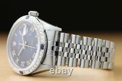 Mens Rolex Datejust Roman 18k White Gold Sapphire Diamond & Steel Watch 16014