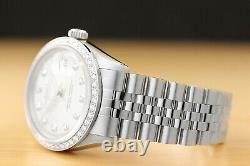 Mens Rolex Datejust Silver Dial 18k White Gold Diamond Bezel & Steel Watch