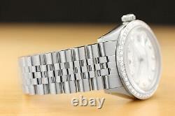 Mens Rolex Datejust Silver Dial 18k White Gold Diamond Bezel & Steel Watch