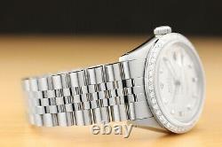 Mens Rolex Datejust Silver Dial Diamond Bezel 18k White Gold & Steel Watch