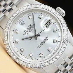 Mens Rolex Datejust Silver Diamond 18k White Gold & Stainless Steel Watch