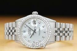 Mens Rolex Datejust Silver Diamond 18k White Gold & Stainless Steel Watch