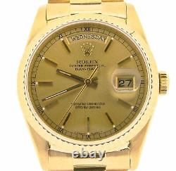 Mens Rolex Day-Date President 18K Yellow Gold Watch Champagne Stick Dial 18038