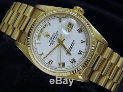 Mens Rolex Day-Date President 18K Yellow Gold Watch Quickset White Roman 18038