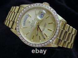 Mens Rolex Day-Date President 18k Gold Watch Champagne 1ct Diamond Bezel 18038
