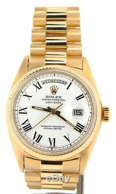 Mens Rolex Day-Date President Solid 18K Yellow Gold Watch White Black Roman 1803
