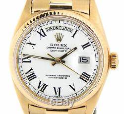 Mens Rolex Day-Date President Solid 18K Yellow Gold Watch White Black Roman 1803