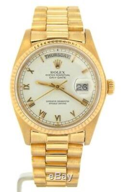 Mens Rolex Day-Date President Solid 18K Yellow Gold Watch White Roman Dial 18038