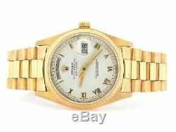 Mens Rolex Day-Date President Solid 18K Yellow Gold Watch White Roman Dial 18038