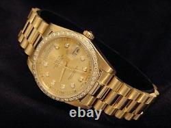 Mens Rolex Day-Date President Solid 18k Gold Watch Diamond Dial 1ct Bezel 18038