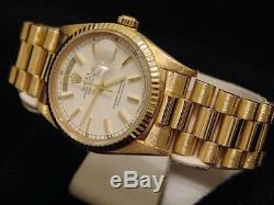 Mens Rolex Day-Date President Solid 18k Yellow Gold Watch White Stick Dial 18238