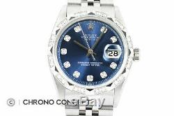 Mens Rolex Diamond Datejust 18K White Gold Pyramid Diamond Bezel & Steel Watch