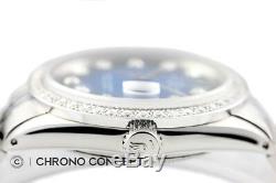Mens Rolex Diamond Datejust 18K White Gold & Stainless Steel Blue Vignette Watch