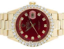 Mens Rolex President 18K Yellow Gold Day-Date 36MM Red Dial Diamond Watch 4.0 Ct