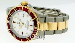 Mens Rolex Red Submariner Date 16613 Watch Ss/18k Yellow Gold White Diamond Dial