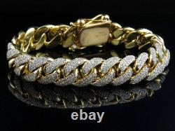 Mens Solid 10K Yellow Gold Miami Cuban Link 14 MM Diamond Bracelet 10.5 ct