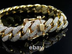 Mens Solid 10K Yellow Gold Miami Cuban Link 14 MM Diamond Bracelet 10.5 ct