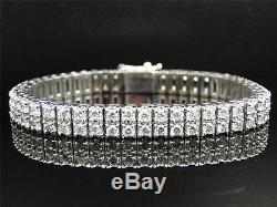 Mens Solid White Gold 2 Row Genuine 8 MM VS Diamond Bracelet Bangle 13.8 Ct