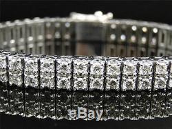 Mens Solid White Gold 2 Row Genuine 8 MM VS Diamond Bracelet Bangle 13.8 Ct